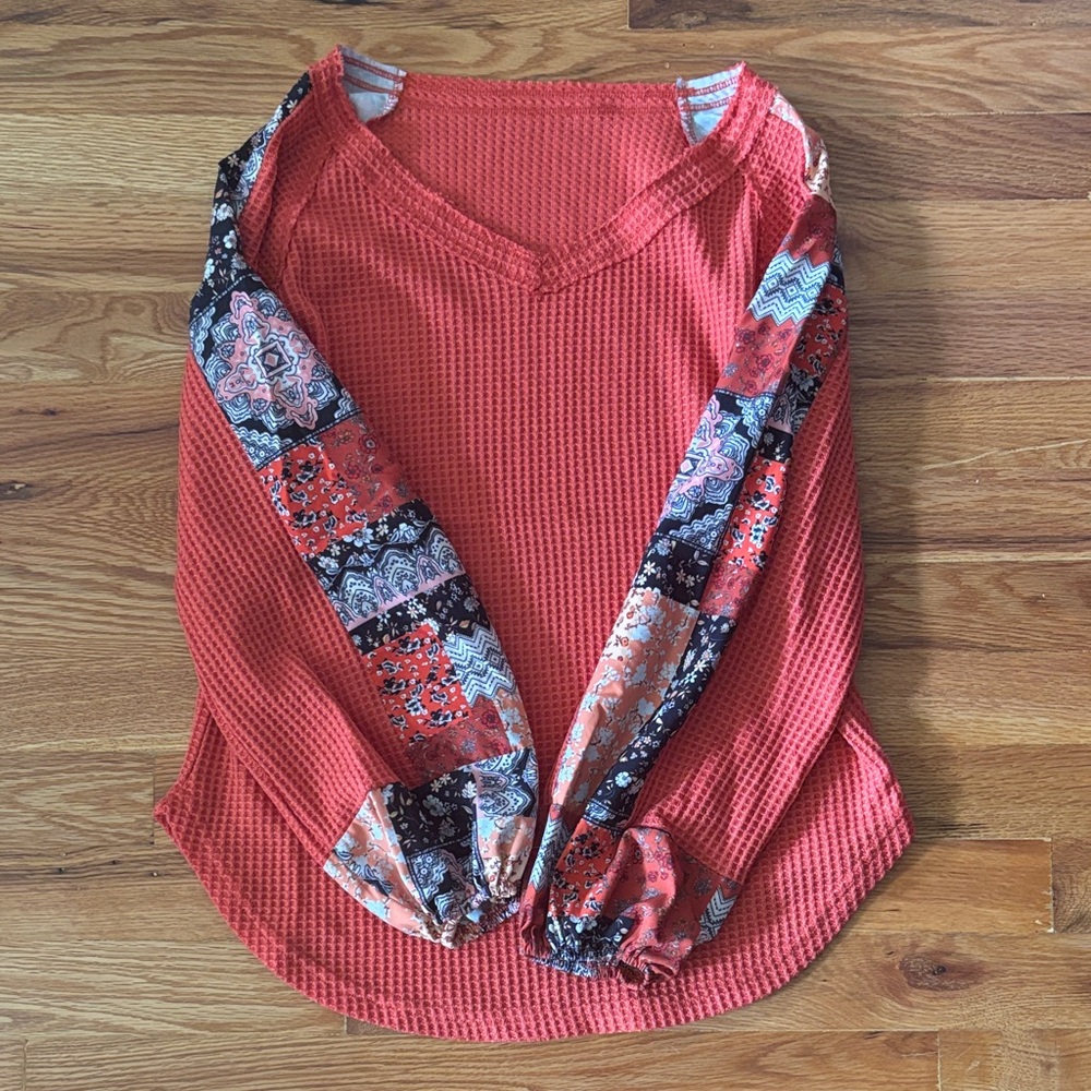 Women's Coral Patchwork Sleeve Top